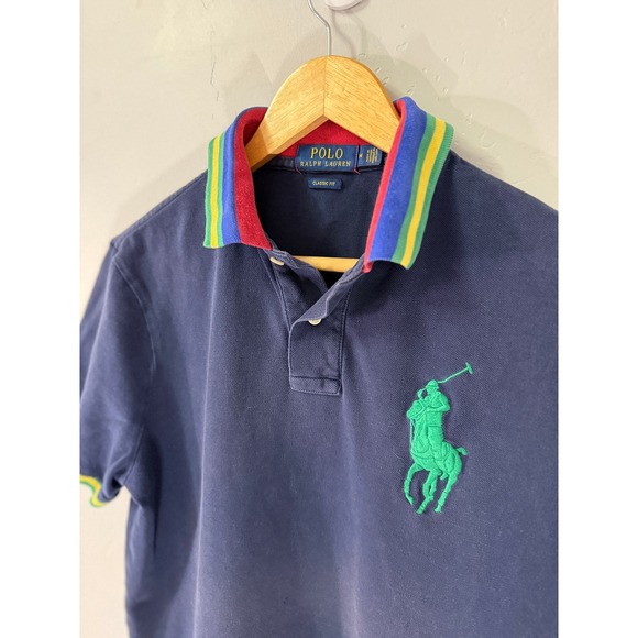 Polo Ralph Lauren Men's Classic‎ Fit Navy Blue Polo Shirt Green Pony Logo Size M - Picture 10 of 10